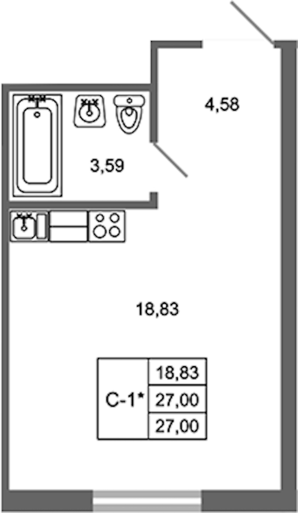 Квартира студия 27 м², 4/17 эт., ЖК «Стороны Света 2»